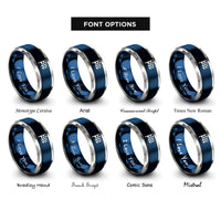 font options for inside engraving on blue & gray checkered flag rings