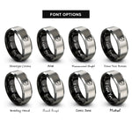 font options for inside engraving on black & grey checkmark shield rings