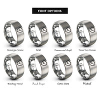 font options for inside engraving on silver checkmark shield rings
