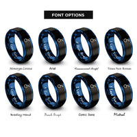 font options for inside engraving on black & blue cherry on top rings