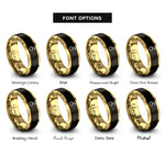 font options for inside engraving on black & gold cherry on top rings
