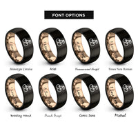 font options for inside engraving on black & rose gold cherry pair rings