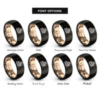 font options for inside engraving on black & rose gold cherry pie slice rings