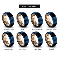 font options for inside engraving on blue & rose gold cherry skewer rings