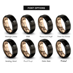 font options for inside engraving on black & rose gold cherub full silhouette rings