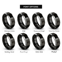 font options for inside engraving on black & grey chess knight strategy rings