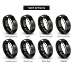 font options for inside engraving on black & silver chevron diamonds rings
