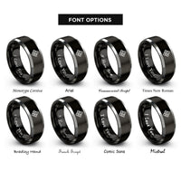 font options for inside engraving on black & silver chevron diamonds rings