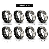 font options for inside engraving on black & silver chevron diamonds rings