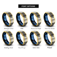 font options for inside engraving on gold & blue & grey chevron heart infinity rings
