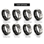 font options for inside engraving on black & gray chevron pattern rings