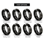 font options for inside engraving on black & silver chevron pattern rings