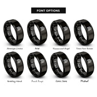 font options for inside engraving on black chevron pattern rings