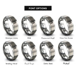 font options for inside engraving on grey chevron pattern rings