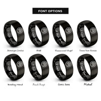 font options for inside engraving on black chevron set circle rings