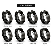 font options for inside engraving on black & silver chevron stack rings