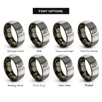 font options for inside engraving on gunmetal & silver chevron stack rings