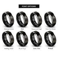 font options for inside engraving on black & grey chevron stripes rings