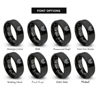 font options for inside engraving on black chevron stripes rings