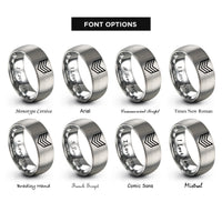 font options for inside engraving on gray chevron stripes rings