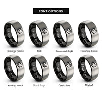 font options for inside engraving on black & silver chevron warning stripes rings