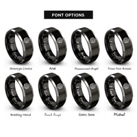font options for inside engraving on black & gray chevron warning stripes rings