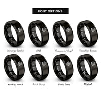 font options for inside engraving on black chevron warning stripes rings