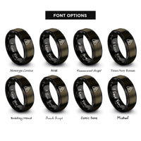 font options for inside engraving on gunmetal & black chevron warning stripes rings