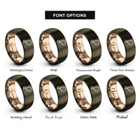 font options for inside engraving on gunmetal & rose gold chicken drumstick rings