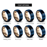 font options for inside engraving on blue & rose gold chicken nuggets rings