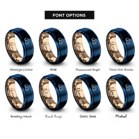 font options for inside engraving on blue & rose gold chicken nuggets rings
