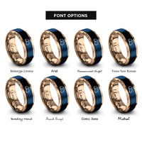 font options for inside engraving on blue & rose gold chicken nuggets rings