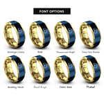 font options for inside engraving on gold & blue chicken nuggets rings