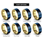 font options for inside engraving on gold & blue chicken nuggets rings