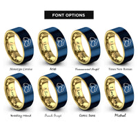font options for inside engraving on gold & blue chicken nuggets rings