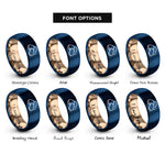 font options for inside engraving on rose gold & blue chicken nuggets rings