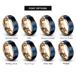 font options for inside engraving on rose gold & blue chicken nuggets rings