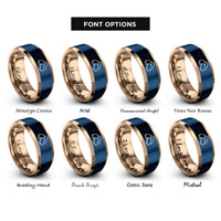 font options for inside engraving on rose gold & blue chicken nuggets rings