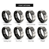 font options for inside engraving on black & grey chicken tracks rings