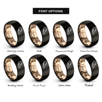 font options for inside engraving on black & rose gold chicken wing rings