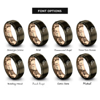 font options for inside engraving on gunmetal & rose gold chicken wing rings
