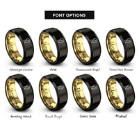 font options for inside engraving on black & gold child waveform rings