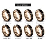 font options for inside engraving on black & rose gold chili sauce packet rings