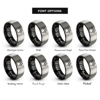 font options for inside engraving on black & silver chinchilla print rings