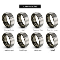 font options for inside engraving on gunmetal & silver chisel rings