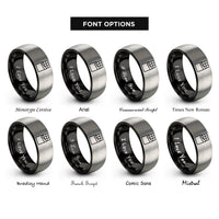 font options for inside engraving on black & silver chocolate bar rings