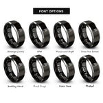 font options for inside engraving on black & grey chocolate bar rings