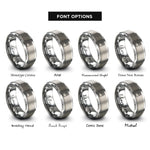 font options for inside engraving on silver chocolate bar rings