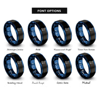 font options for inside engraving on black & blue chocolate bunny rings