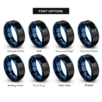 font options for inside engraving on black & blue chocolate bunny rings